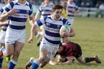 Tynedale's Harry Peck breaks through to score a try against Blackheath, National League Division 1, Tynedale Park, Corbridge, Northumberland.